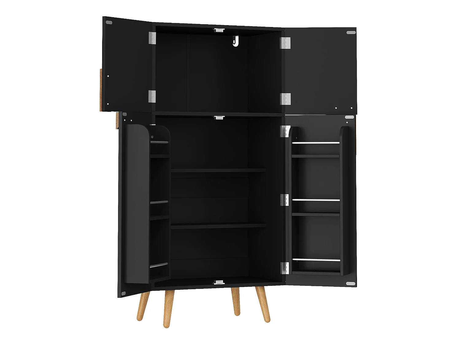 Armoire de cuisine avec étagères réglables et 4 portes - MDF - 60 x 35 x 120 cm - Noir