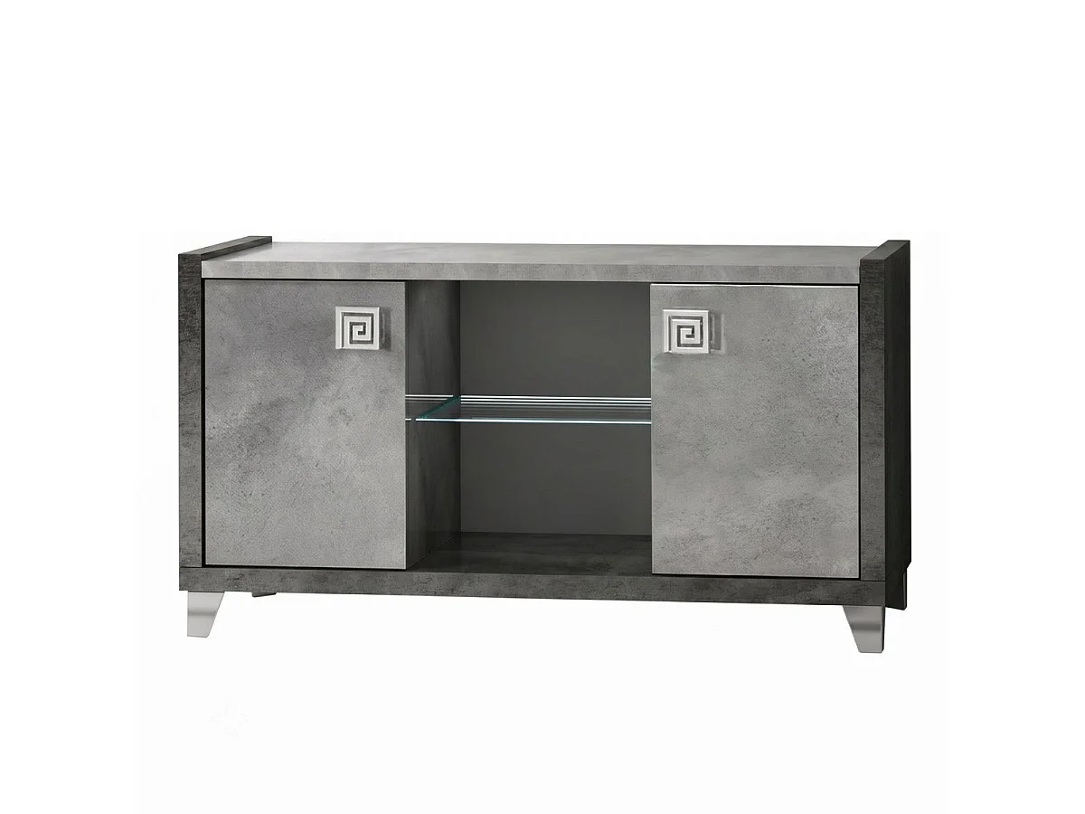 Meuble TV 2 Portes 105cm aspect béton ciré 2 tons éclairage Led - HAMPTON
