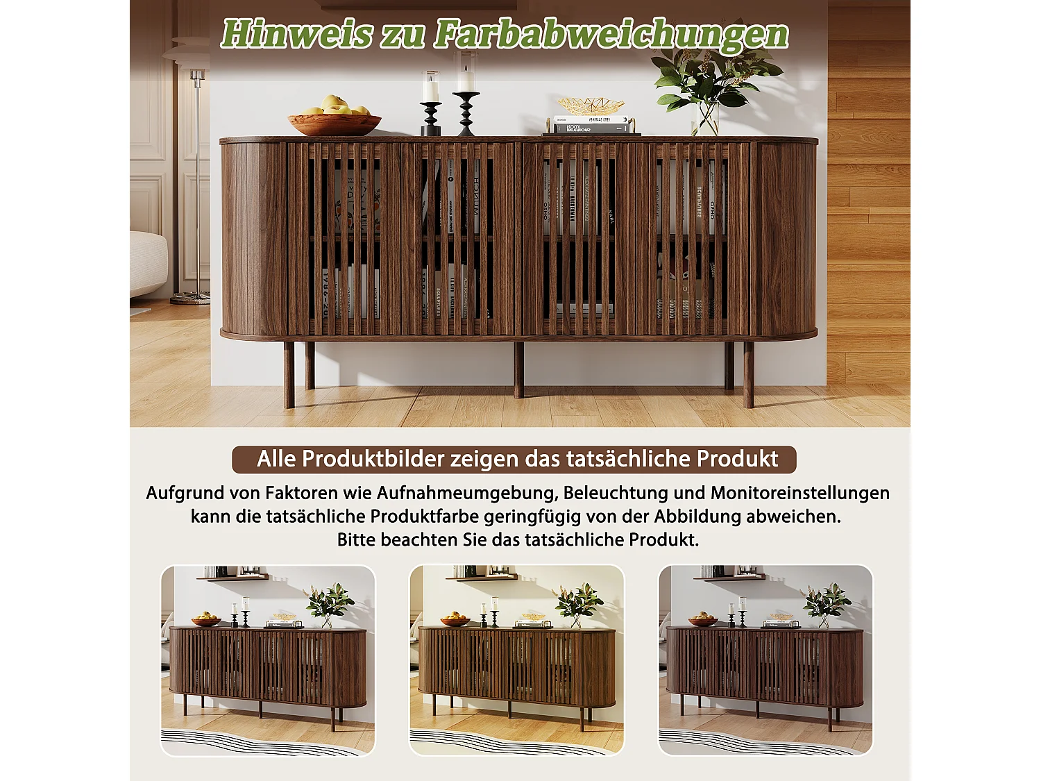 Komoda z 4 perforowanymi drzwiami przesuwnymi, regulowanymi półkami i metalowymi nogami - MDF - 160 x 40 x 70 cm - Orzech