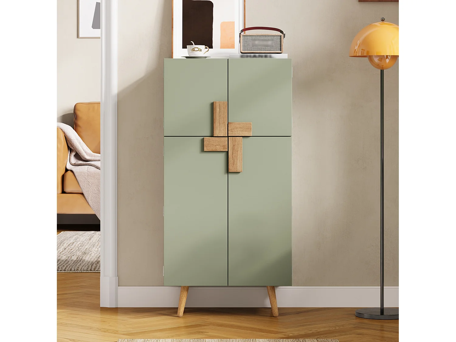 Küchenschrank mit verstellbaren Einlegeböden und 4 Türen – MDF – 60 x 35 x 120 cm – Grün