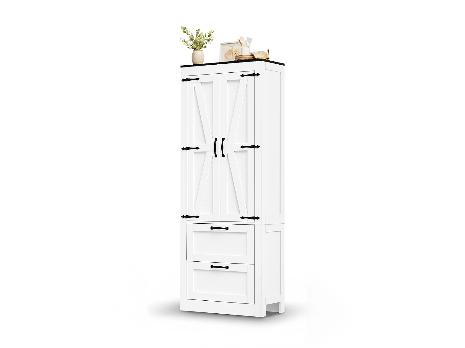 Kitchen cabinet with 2 doors and 2 drawers with adjustable shelves - MDF and particleboard - 60 x 30 x 168 cm - White