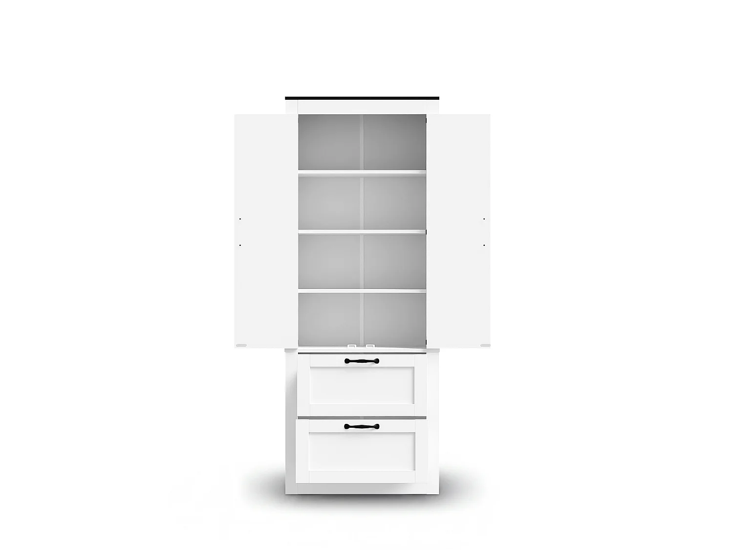Kitchen cabinet with 2 doors and 2 drawers with adjustable shelves - MDF and particleboard - 60 x 30 x 168 cm - White