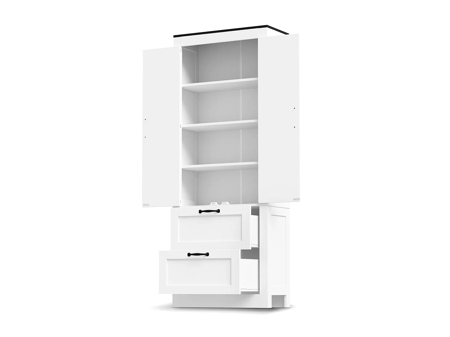 Kitchen cabinet with 2 doors and 2 drawers with adjustable shelves - MDF and particleboard - 60 x 30 x 168 cm - White