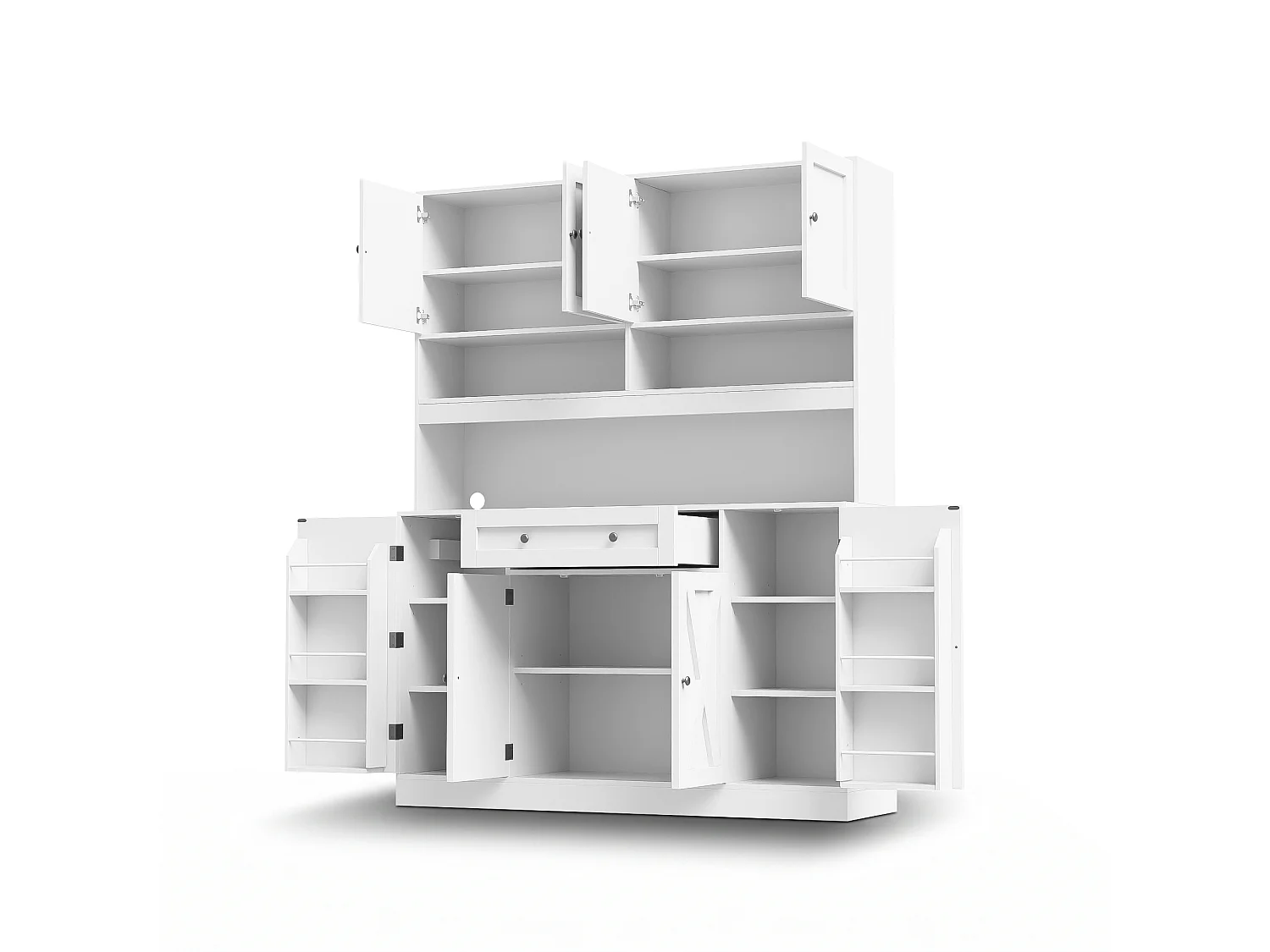 Kitchen sideboard with 1 drawer, adjustable shelves and 8 doors - MDF - 140 x 40 x 185 cm - Matte white