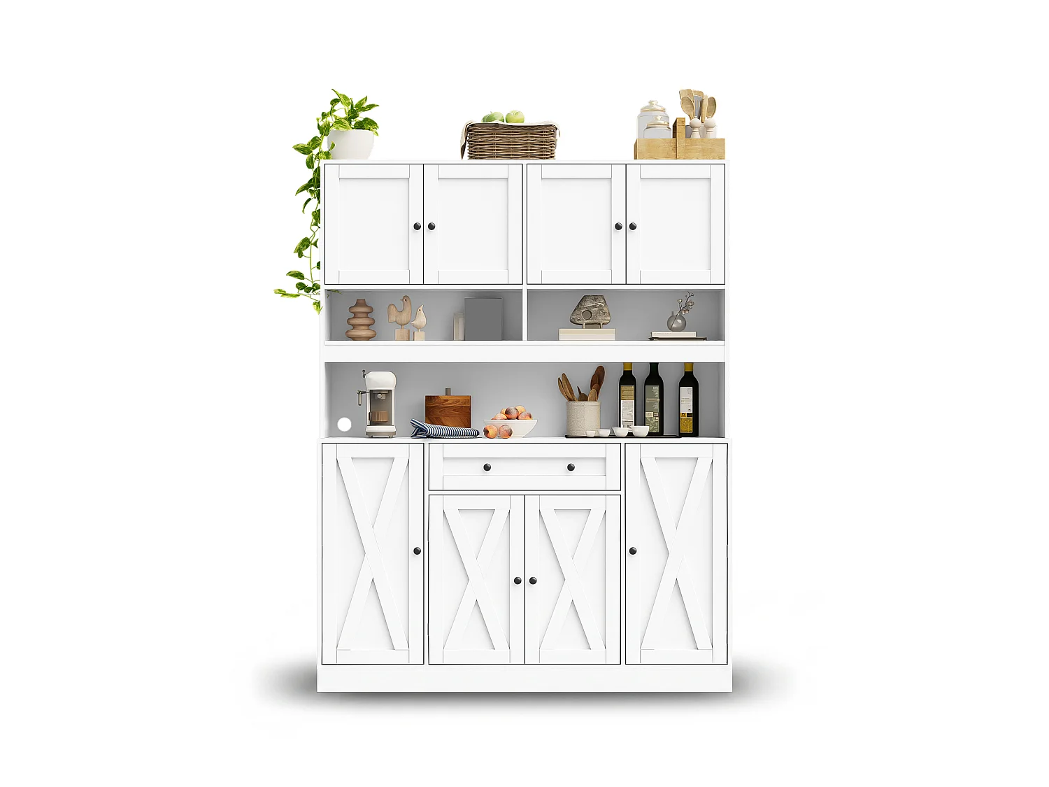 Kitchen sideboard with 1 drawer, adjustable shelves and 8 doors - MDF - 140 x 40 x 185 cm - Matte white