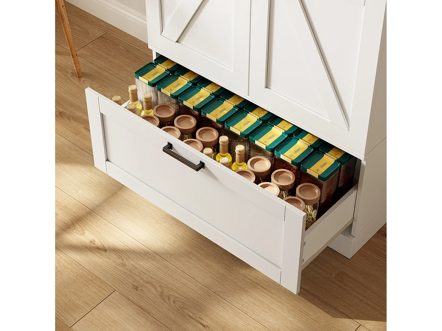 Kitchen cabinet with 2 drawers, 3 doors and adjustable shelves - Country style - MDF - 80 x 35 x 180 cm - White
