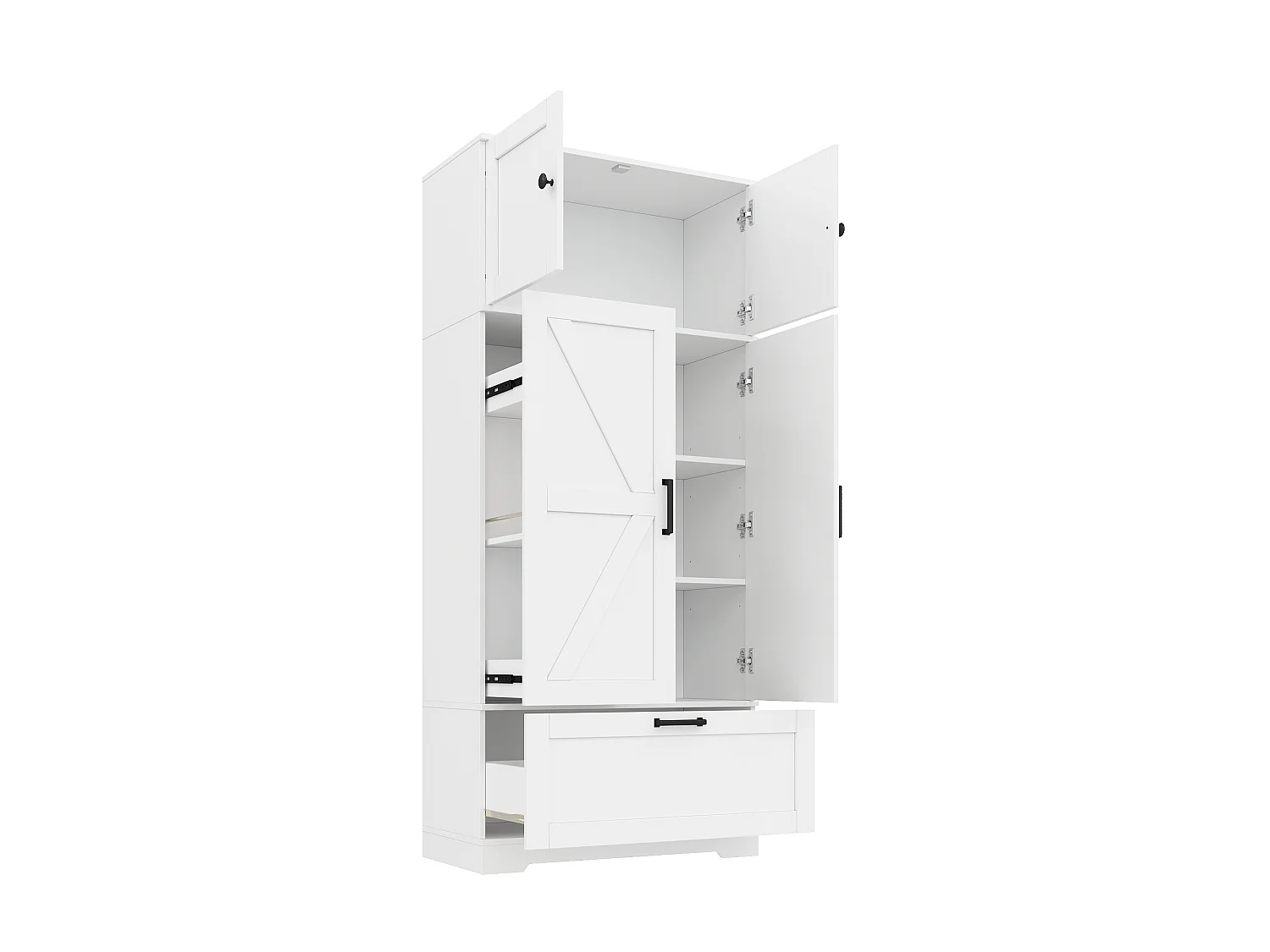 Kitchen cabinet with 2 drawers, 3 doors and adjustable shelves - Country style - MDF - 80 x 35 x 180 cm - White