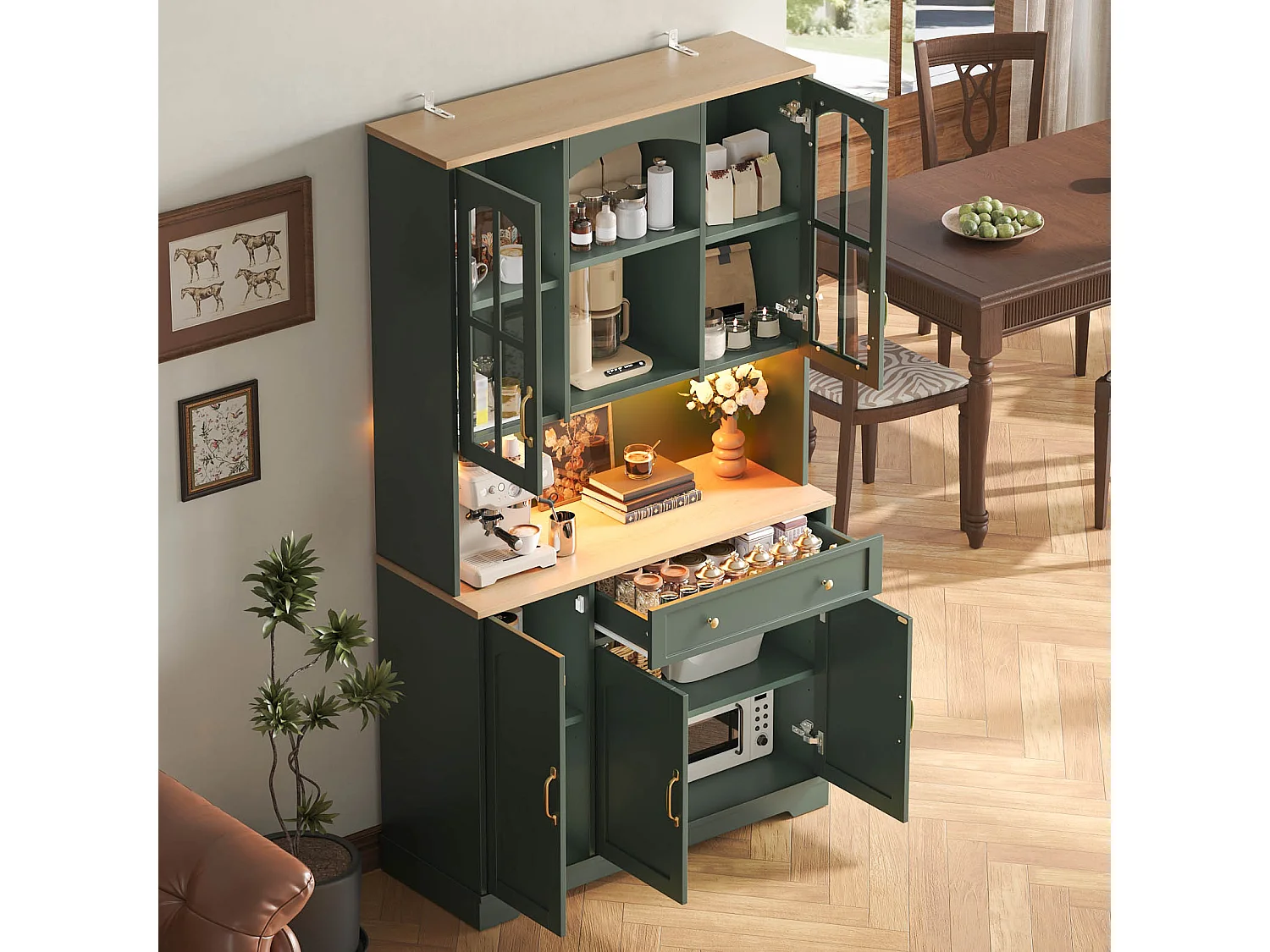 Keukendressoir met 1 lade, 5 deuren en ledverlichting - MDF en spaanplaat - 100 x 38 x 178 cm - Groen