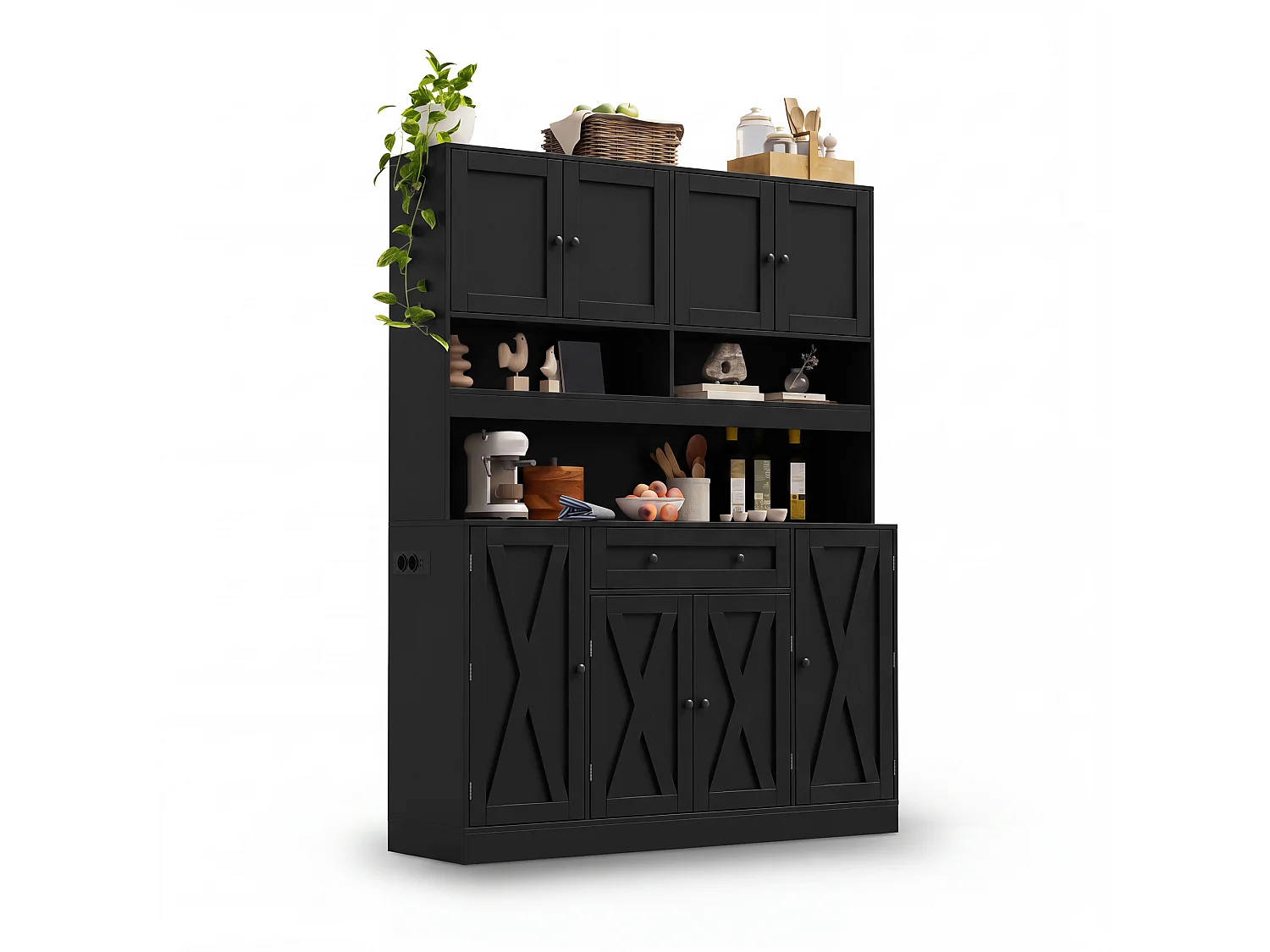 Køkkenskænk med 1 skuffe, justerbare hylder og 8 låger - MDF - 140 x 40 x 185 cm - Mat sort