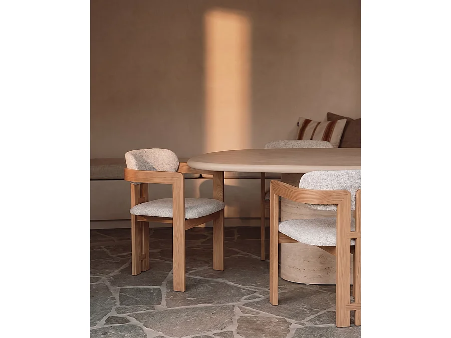 Niko - Chaise de salle à manger en bois de frêne laqué avec assise rembourrée en tissu