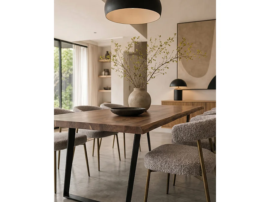 Nova - Table à manger industrielle en bois massif et métal noir