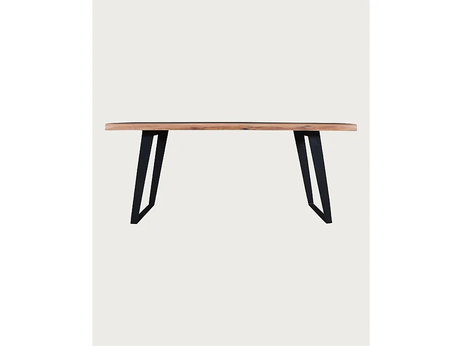 Nova - Table à manger industrielle en bois massif et métal noir