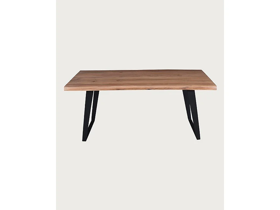 Nova - Table à manger industrielle en bois massif et métal noir