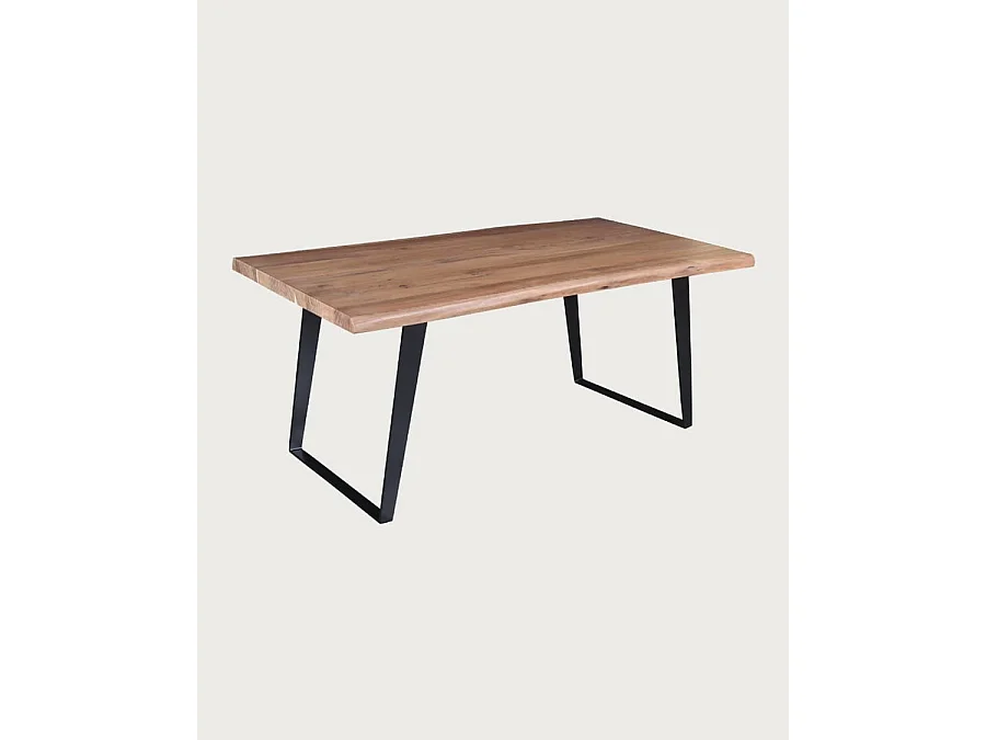 Nova - Table à manger industrielle en bois massif et métal noir