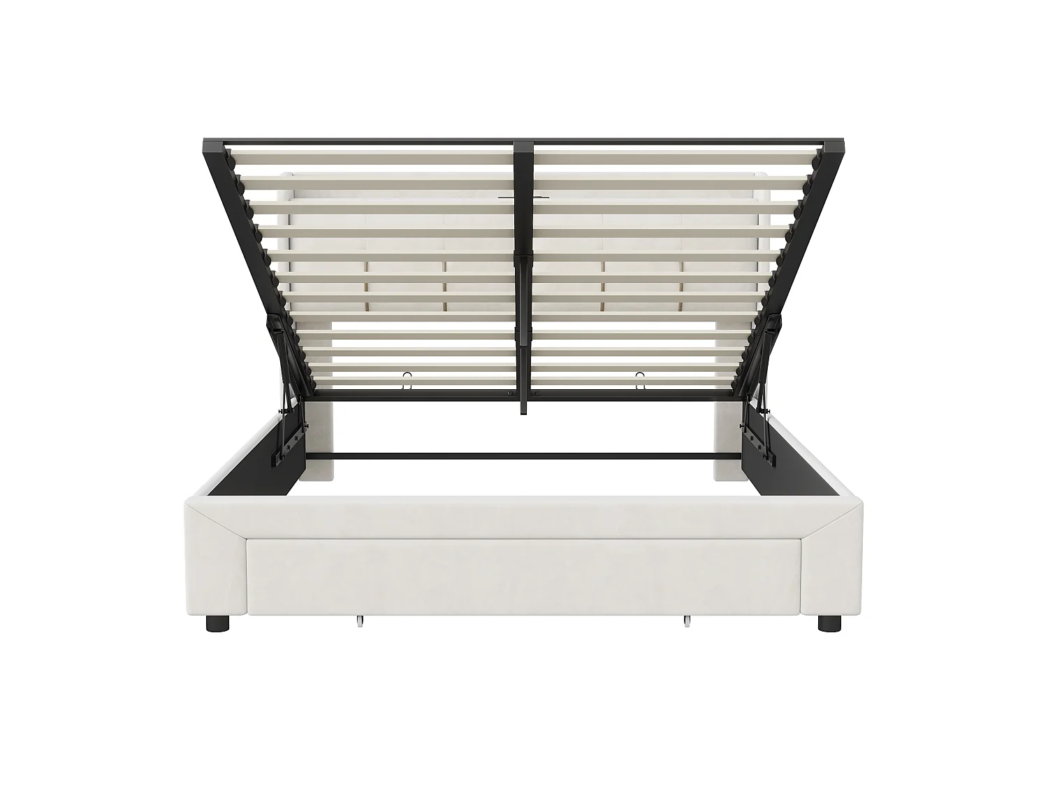 Lit coffre 160x200 cm rembourré avec LED et USB, tête de lit avec rangement, coffre hydraulique avec 1 tiroir, lit double velours beige, sans matelas