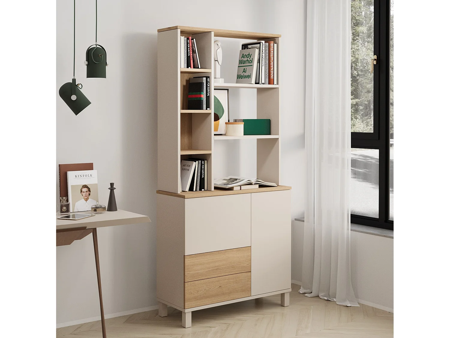 "Mood" Trä Bokhylla - Beige, 85 x 35 x 188 cm, Golvplacering