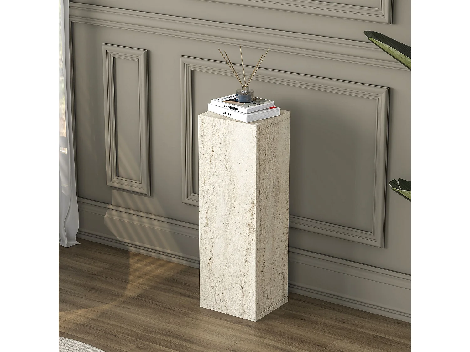 Holz Beistelltisch "AD108" - 20 x 18 x 60 cm - Travertin Beige Finish