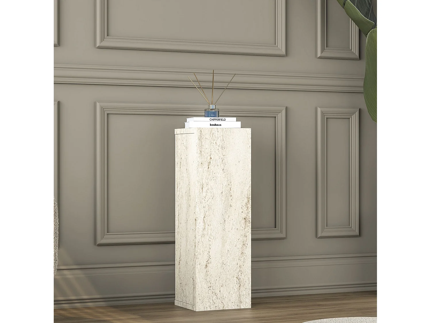 Holz Beistelltisch "AD108" - 20 x 18 x 60 cm - Travertin Beige Finish
