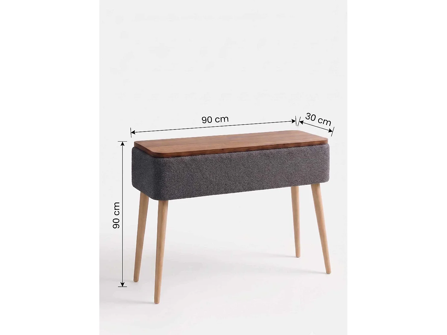 "Sole" Träbuffé - 90 x 30 x 90 cm - Antracitgrå, Rektangulär form, LED-fri