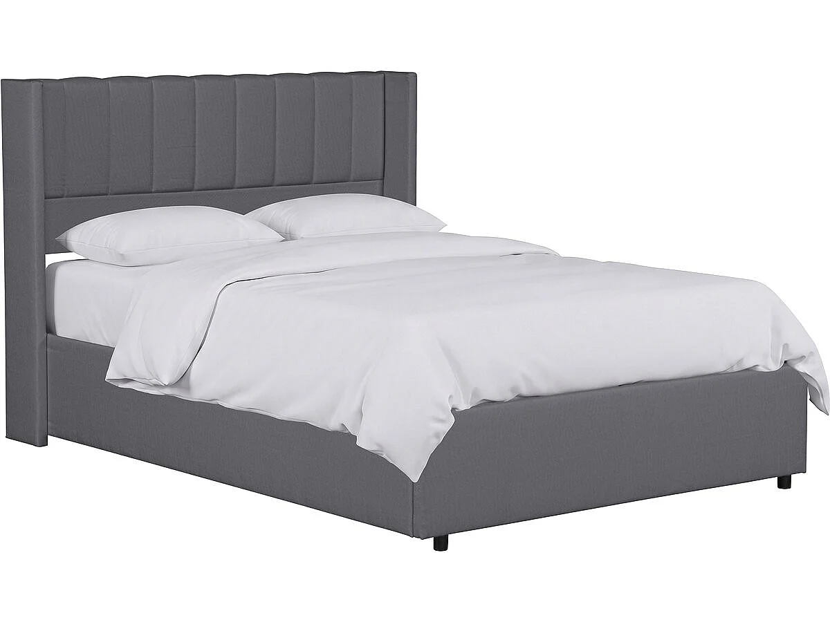 Lit double en tissu avec coffre "Saint-Moritz" - 140 x 190 cm - Gris