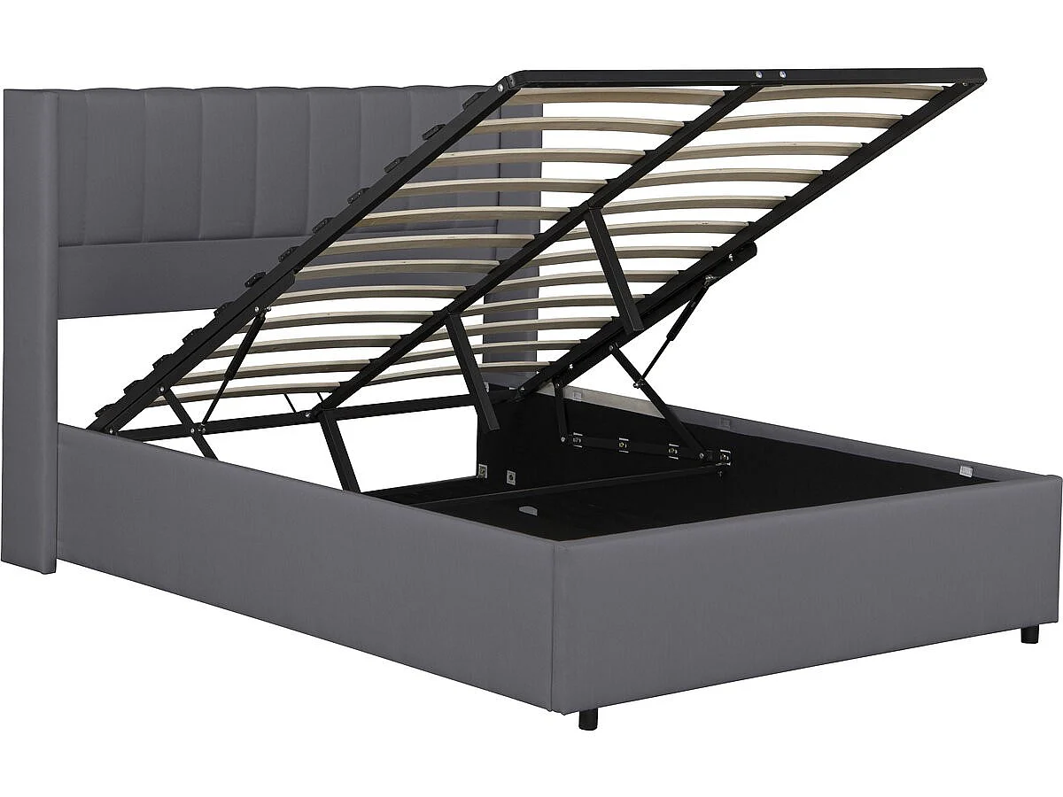 Lit double en tissu avec coffre "Saint-Moritz" - 140 x 190 cm - Gris