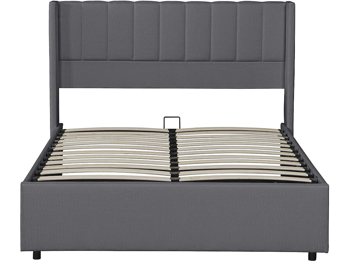 Lit double en tissu avec coffre "Saint-Moritz" - 140 x 190 cm - Gris