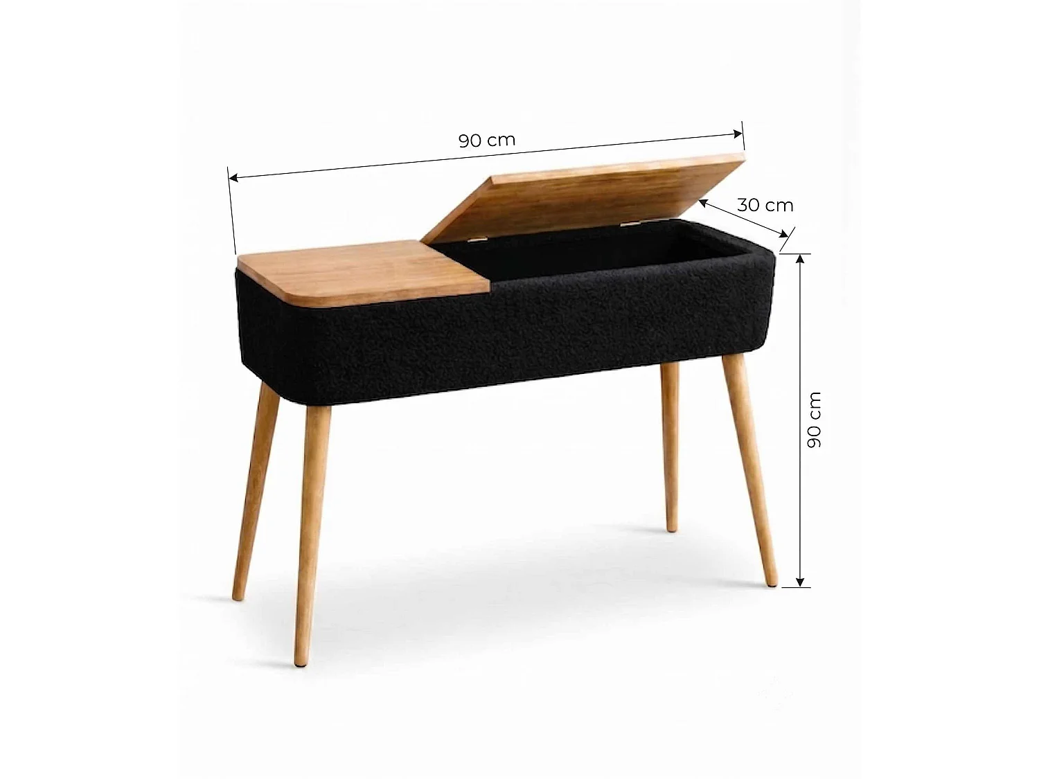 "Sole" Houten Buffet - 90 x 30 x 90 cm - Zwart, Rechthoekig, Geen LED's
