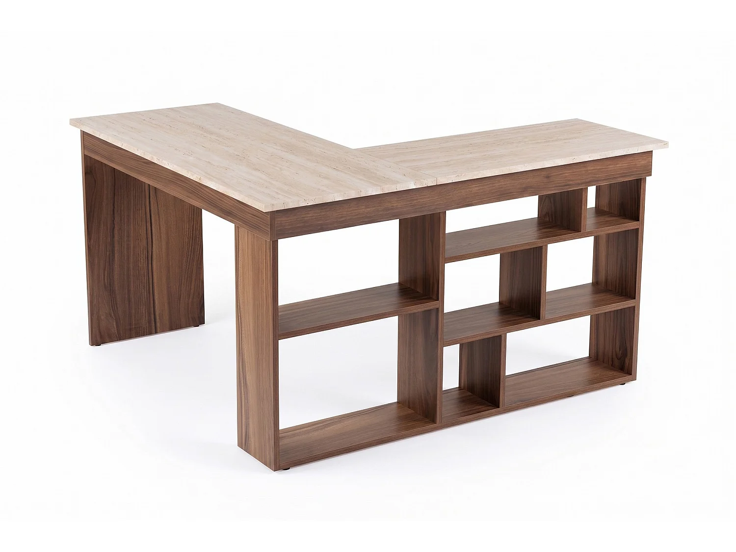 "Vesper" Houten Bureau - 130 x 120 x 72 cm - Bruin, Met Opbergruimte, Zonder LED's