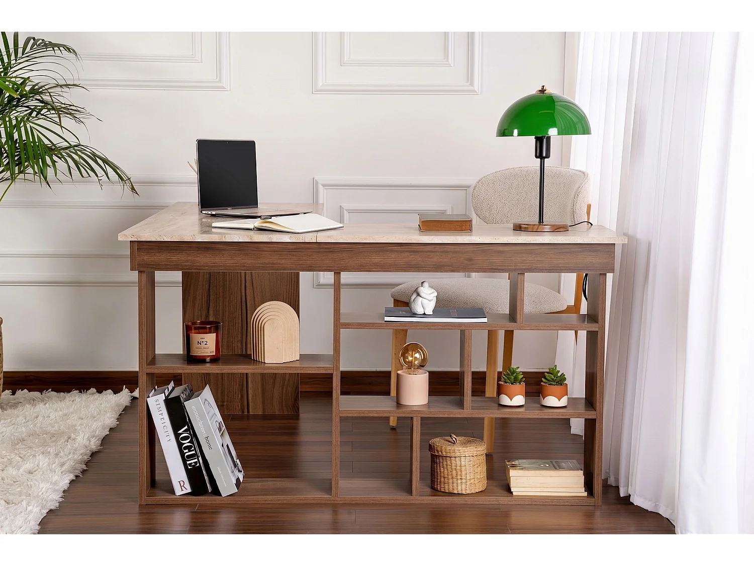 "Vesper" Houten Bureau - 130 x 120 x 72 cm - Bruin, Met Opbergruimte, Zonder LED's
