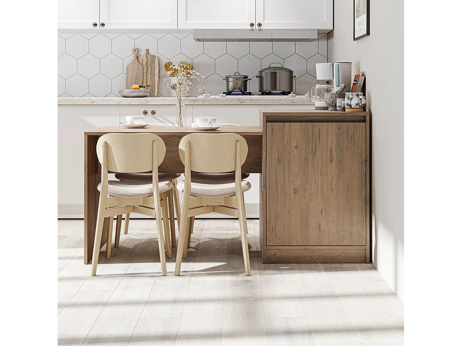 Rechthoekige Beige Houten Keukentafel "2785" - 160 x 60 x 85 cm - Pin Atlantique