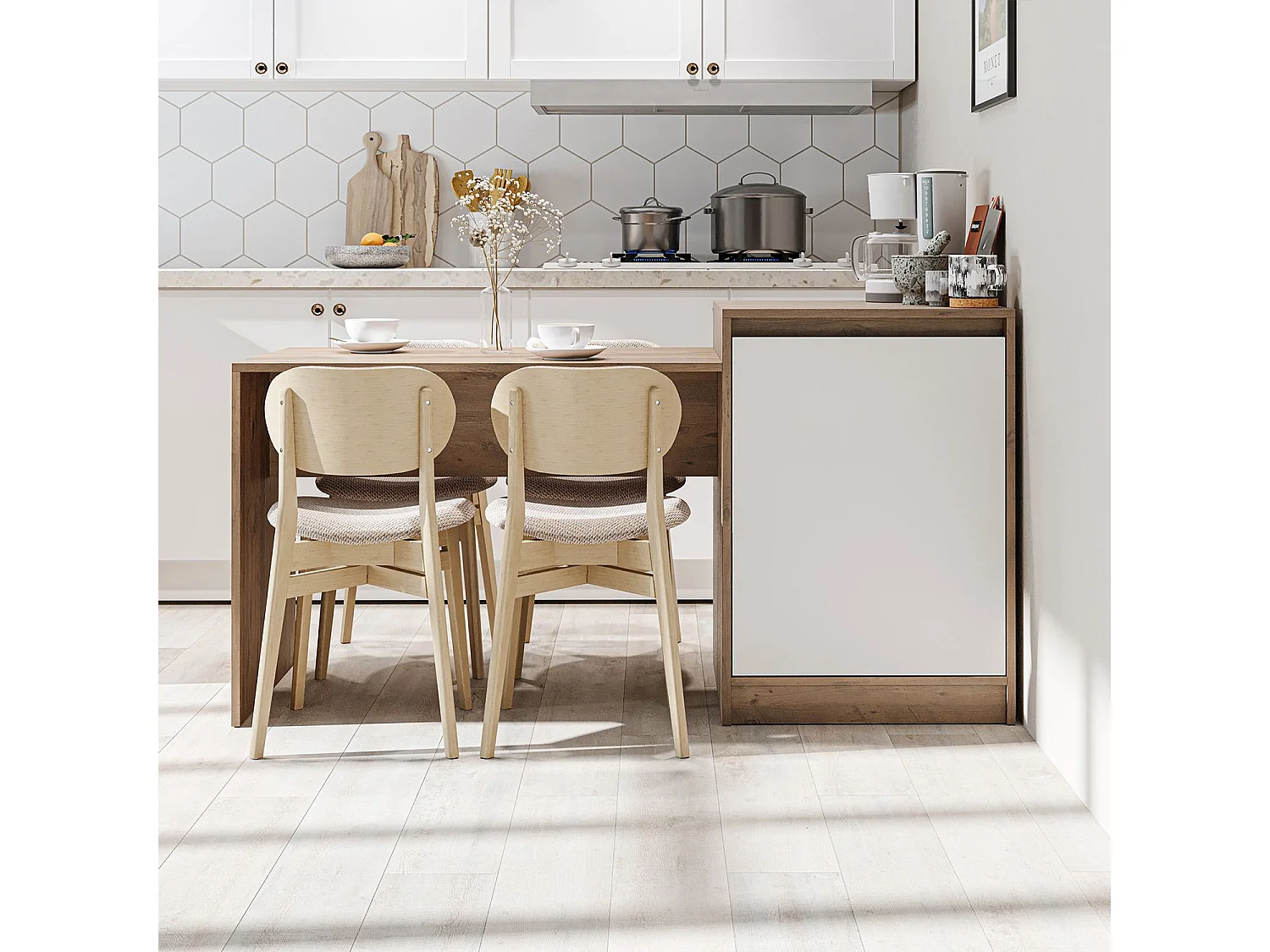 Houten keukentafel "2786" - 160 x 60 x 85 cm - Beige, 8-zits, Keramisch blad