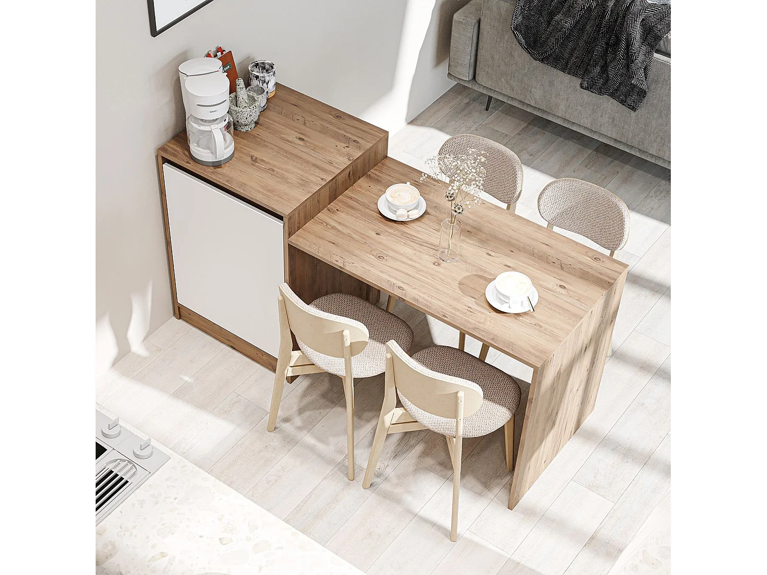 Houten keukentafel "2786" - 160 x 60 x 85 cm - Beige, 8-zits, Keramisch blad