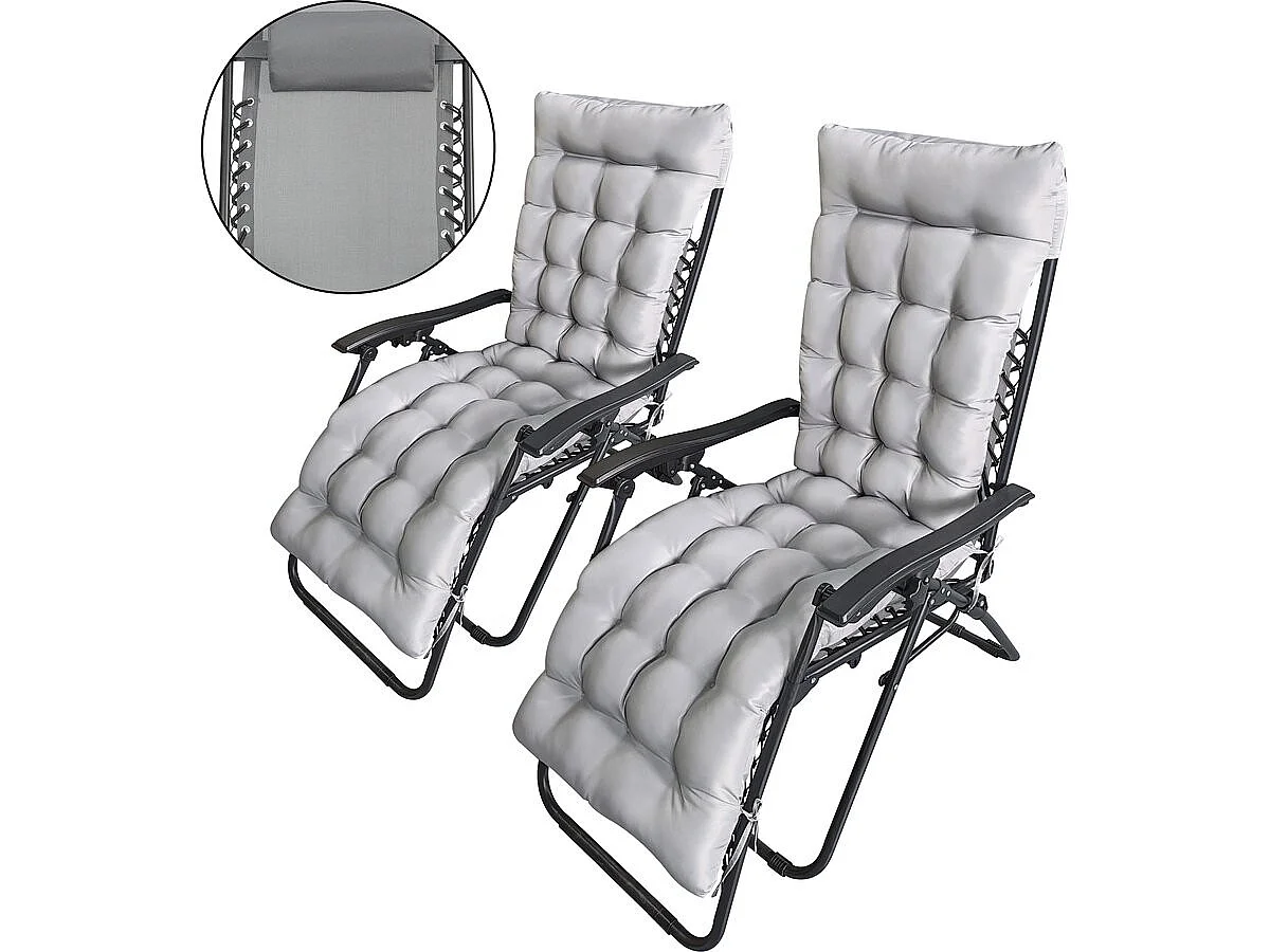 Set van 2 verstelbare tuinstoelen met zero-gravity-functie en gewatteerd kussen "Sintra" - Grijs