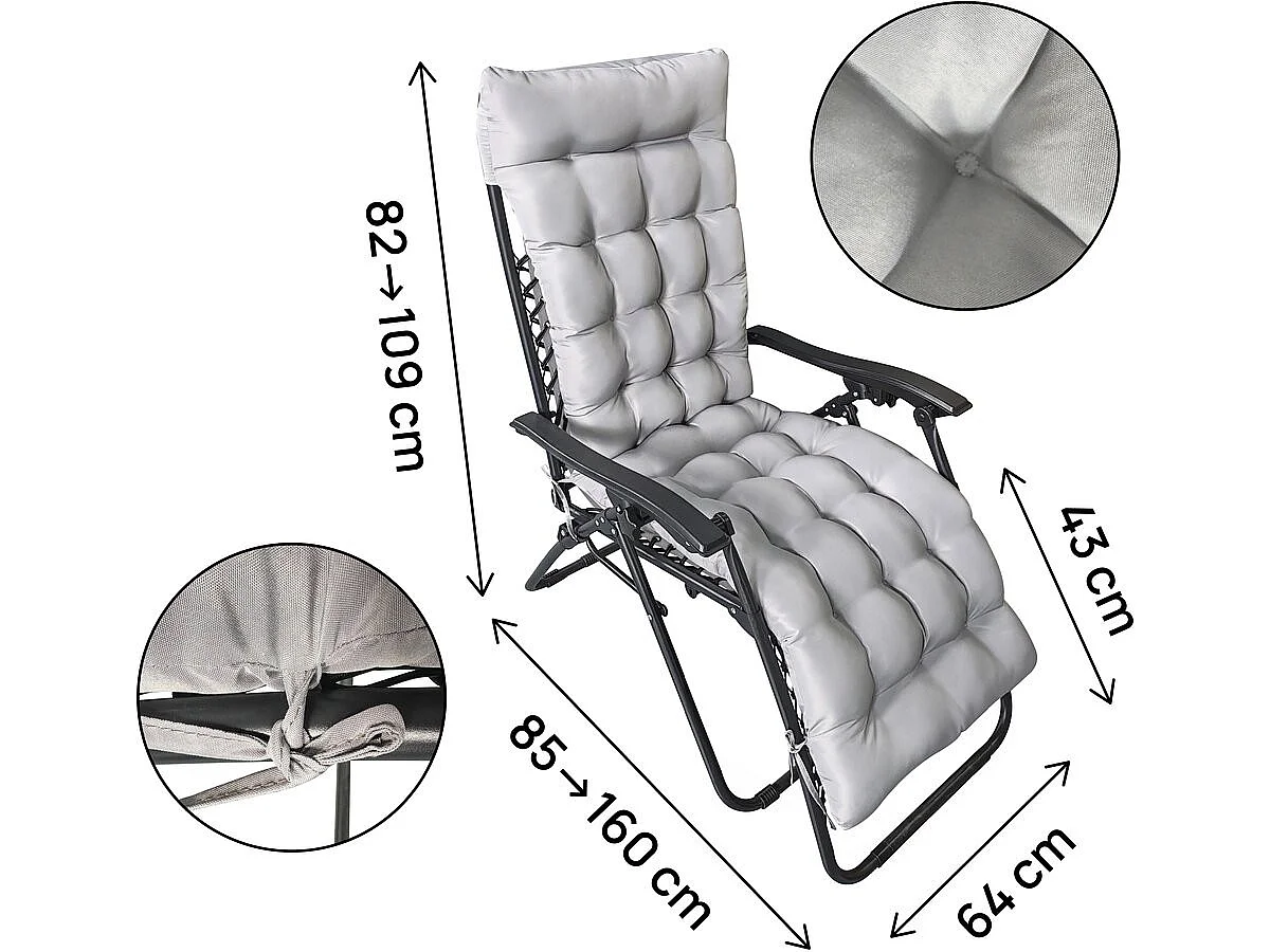 Set van 2 verstelbare tuinstoelen met zero-gravity-functie en gewatteerd kussen "Sintra" - Grijs