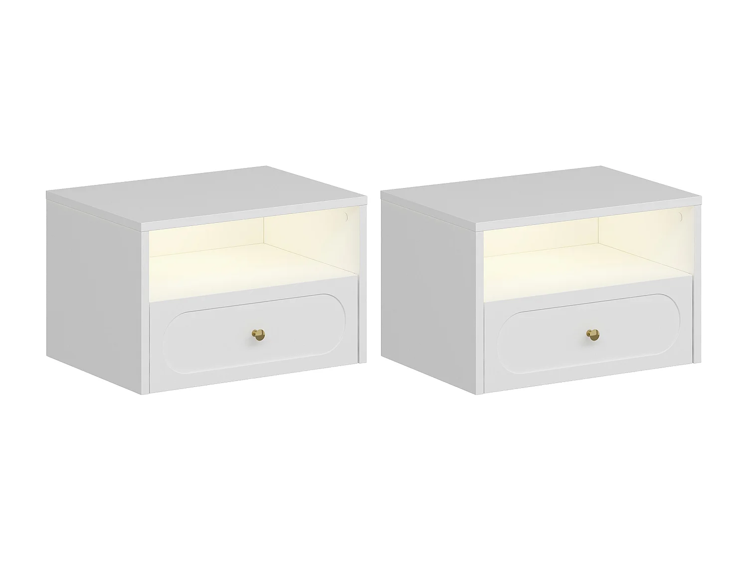 Lot de 2 tables de chevet suspendue - 1 tiroir et 1 niche - Avec leds - Blanc - POTIMA
