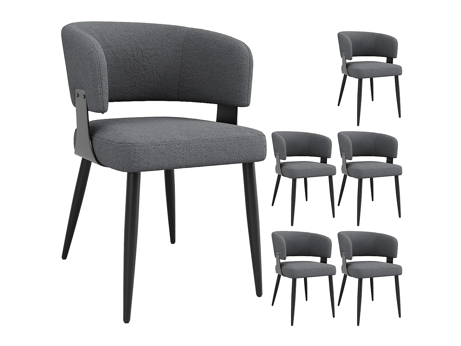 Lot de 6 Chaises en Flanelle, Chaise de Salle à Manger, Chaise Maquillage, Design Ergonomique, Accoudoirs, Beige/Gris