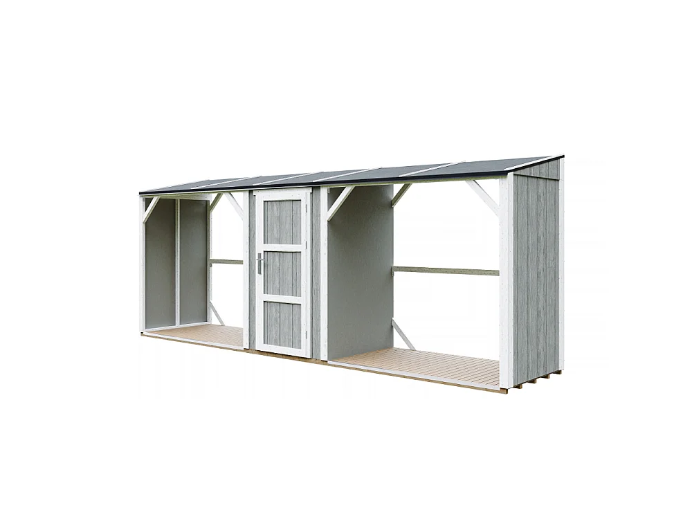 Abri à Bûches Double avec Remise - 6,49 m² - 556x120xH220 cm - Capacité totale de 8,8 m3 - M986-TUNDRA GREY