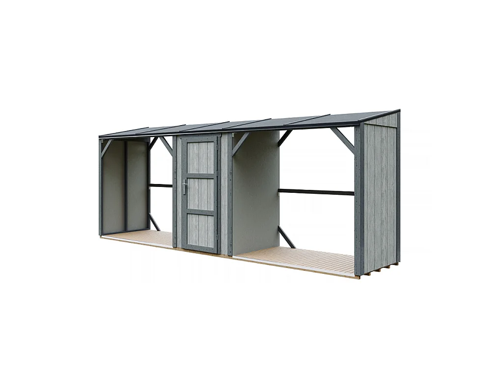 Abri à Bûches Double avec Remise - 6,49 m² - 556x120xH220 cm - Capacité totale de 8,8 m3 - M986-TUNDRA CAVERN