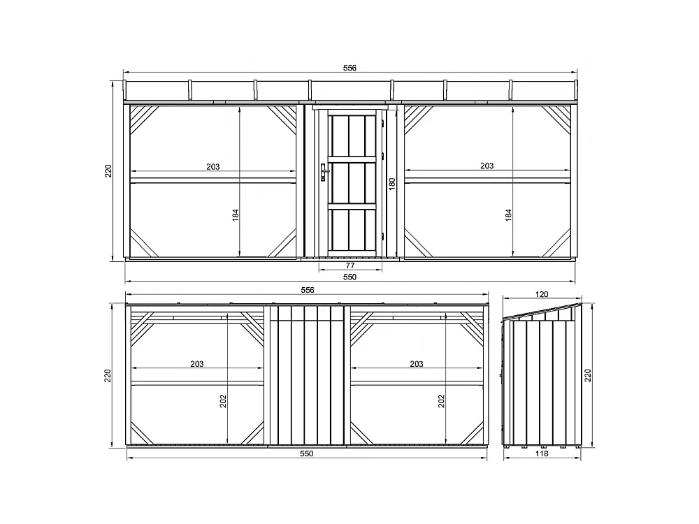 Abri à Bûches Double avec Remise - 6,49 m² - 556x120xH220 cm - Capacité totale de 8,8 m3 - M986-TUNDRA CAVERN