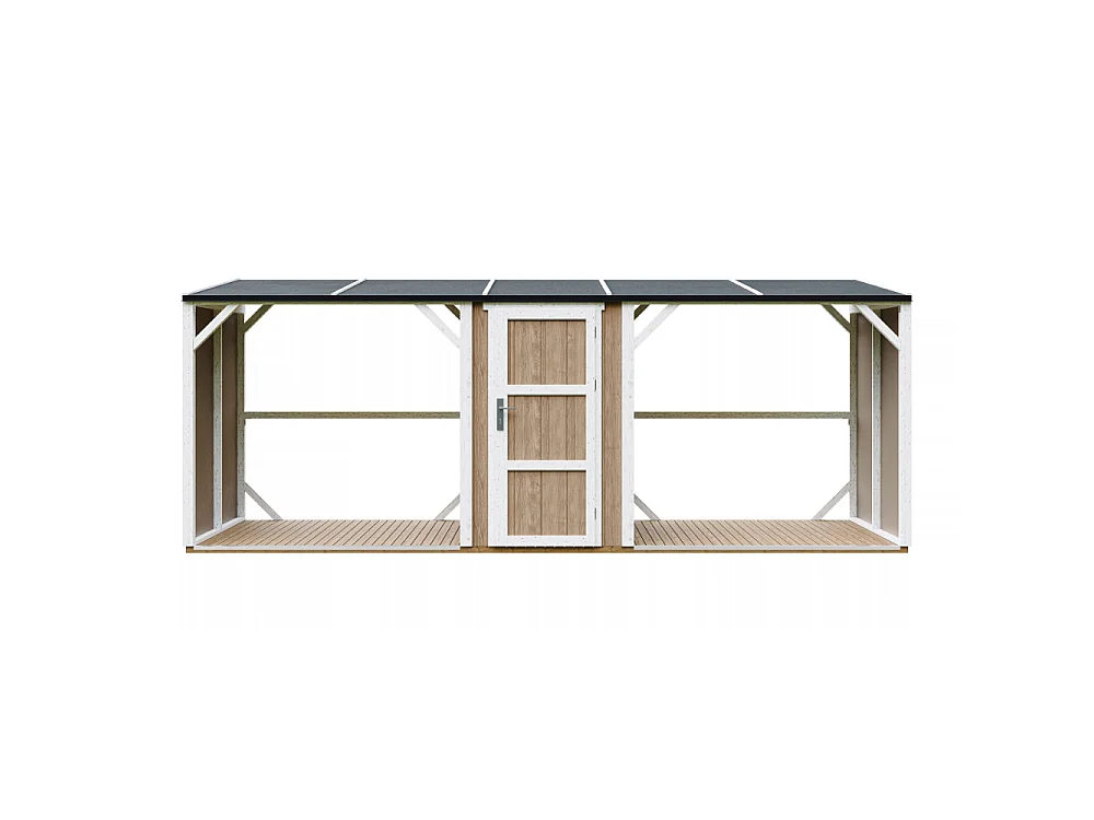 Abri à Bûches Double avec Remise - 6,49 m² - 556x120xH220 cm - Capacité totale de 8,8 m3 - M986-TERRA BROWN