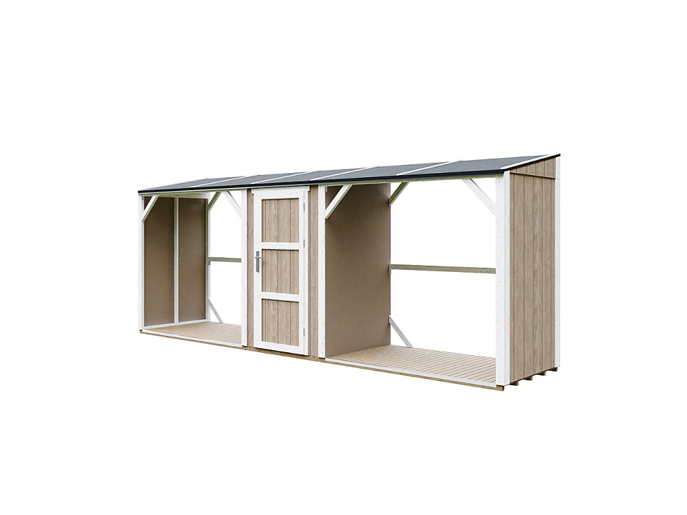 Abri à Bûches Double avec Remise - 6,49 m² - 556x120xH220 cm - Capacité totale de 8,8 m3 - M986-TERRA BROWN