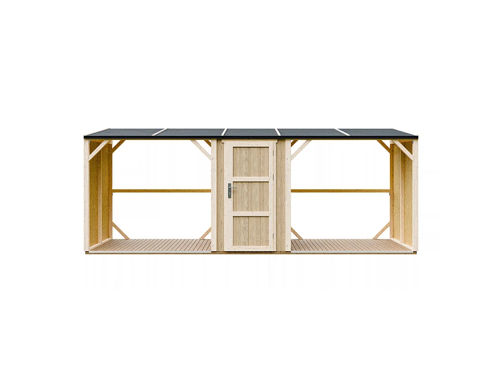 Abri à Bûches Double avec Remise - 6,49 m² - 556x120xH220 cm - Capacité totale de 8,8 m3 - M986