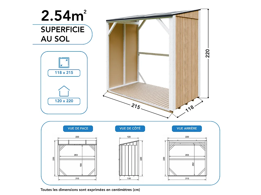 Abri à bûches - 2,54 m² - 220x120xH220 cm - Avec capacité de stockage de 4,4 m3 - M984-TUNDRA CAVERN