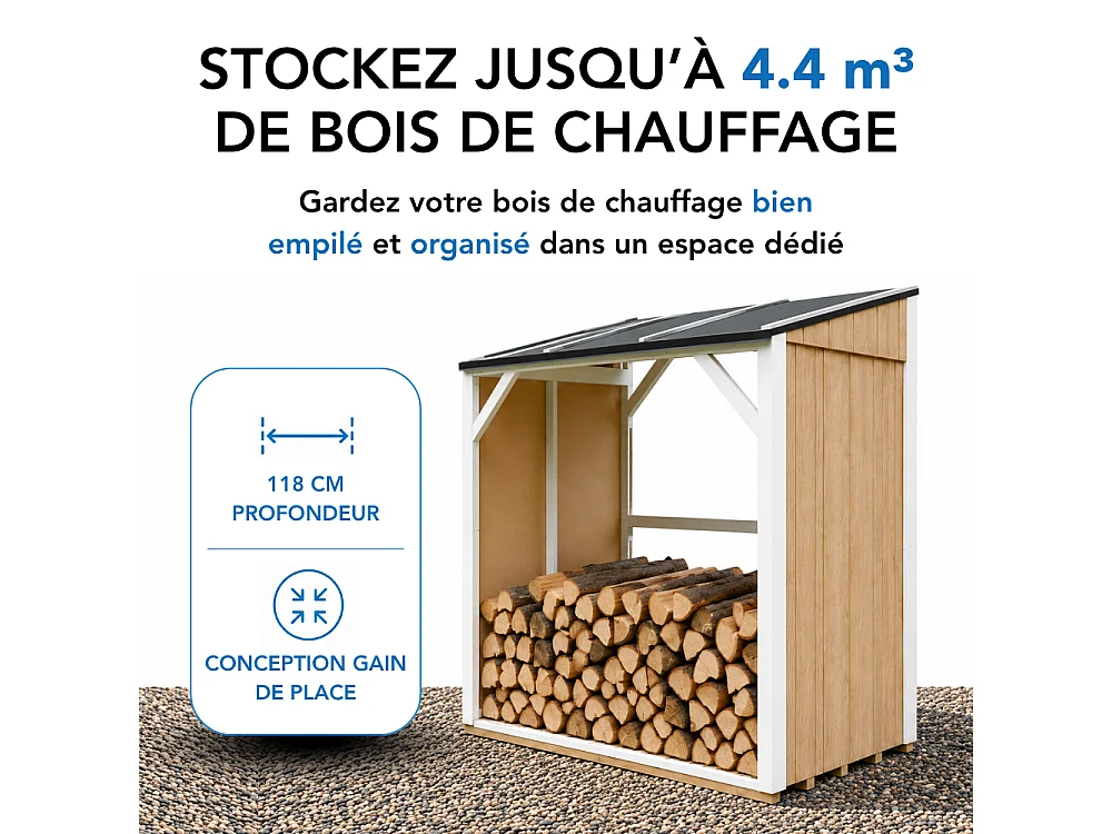 Abri à bûches - 2,54 m² - 220x120xH220 cm - Avec capacité de stockage de 4,4 m3 - M984-TUNDRA CAVERN
