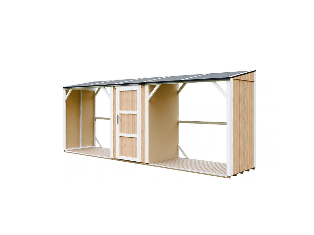 Abri à Bûches Double avec Remise - 6,49 m² - 556x120xH220 cm - Capacité totale de 8,8 m3 - M986-HARVEST HONEY