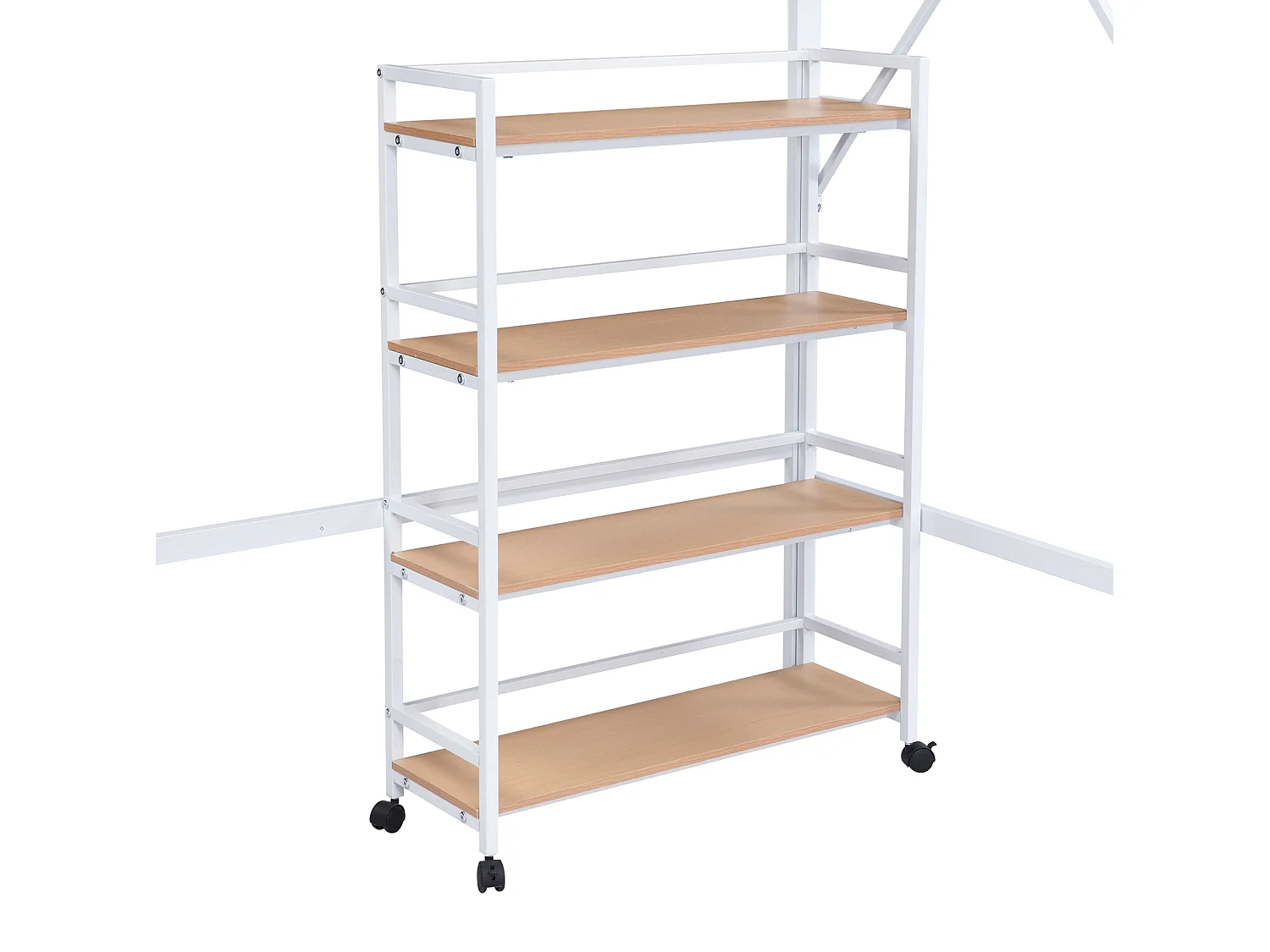 Lit mezzanine 90/200 cm avec garde-corps et rangement Métal et bois blanc et naturel – Matelas non inclus