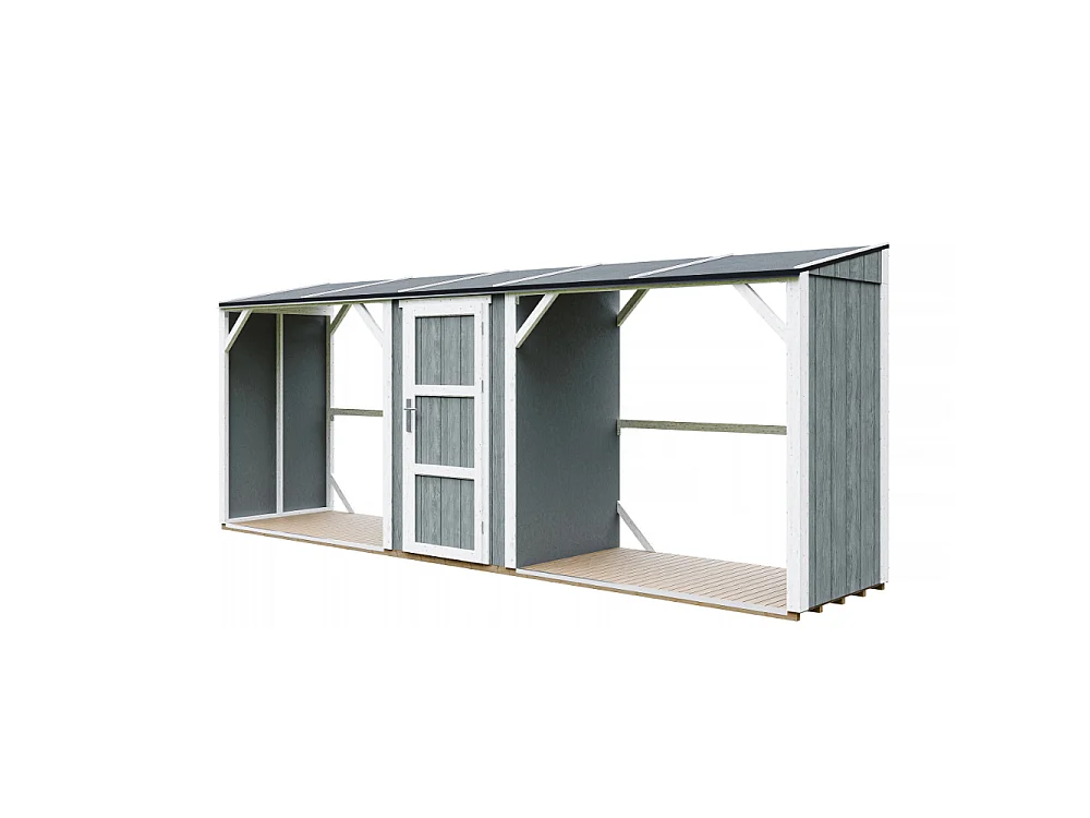 Abri à Bûches Double avec Remise - 6,49 m² - 556x120xH220 cm - Capacité totale de 8,8 m3 - M986-CAVERN STEEL