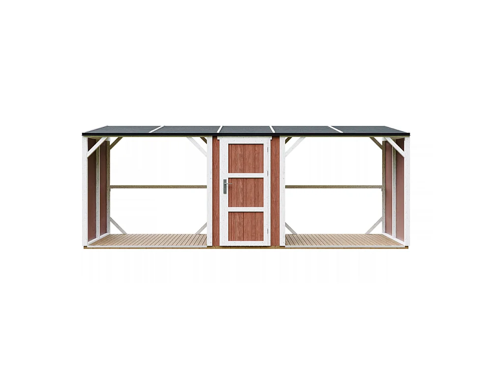 Abri à Bûches Double avec Remise - 6,49 m² - 556x120xH220 cm - Capacité totale de 8,8 m3 - M986-REDWOOD RED