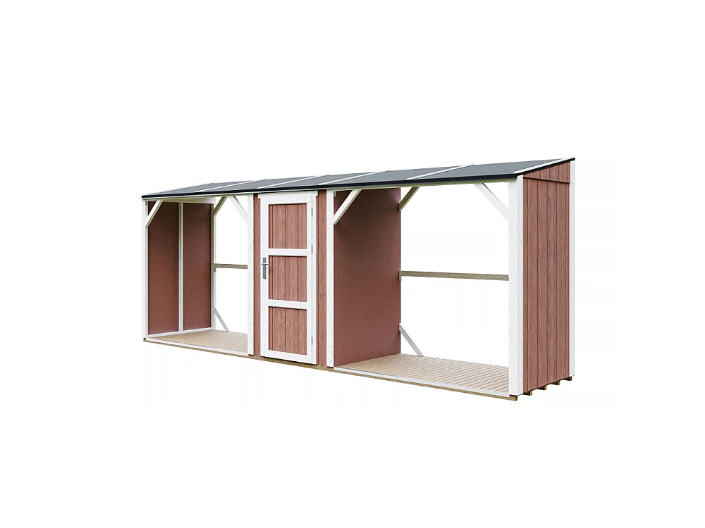 Abri à Bûches Double avec Remise - 6,49 m² - 556x120xH220 cm - Capacité totale de 8,8 m3 - M986-REDWOOD RED