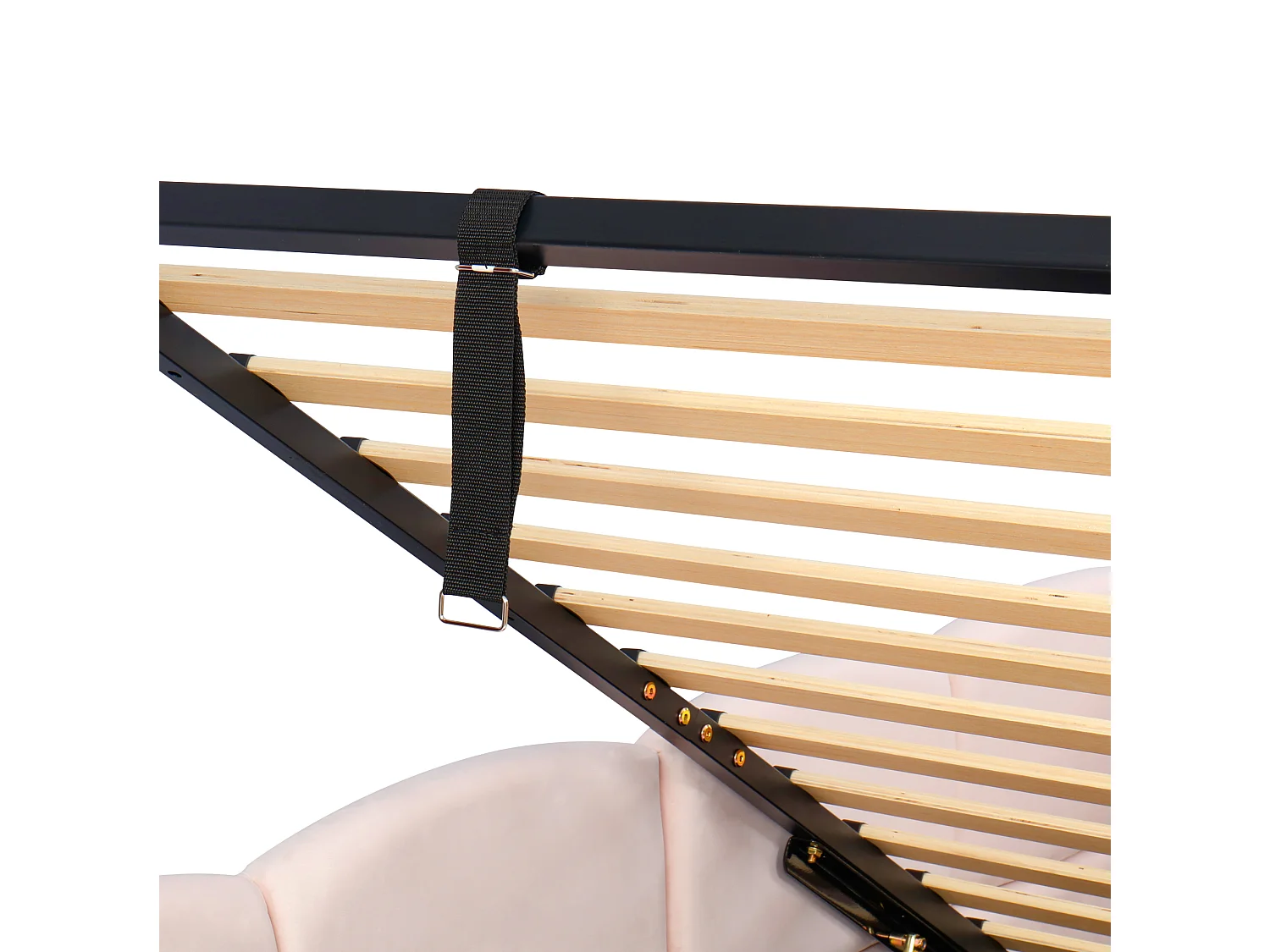 Lit banquette 90/200 cm avec rangement hydraulique et ports USB Velours rose – Matelas non inclus